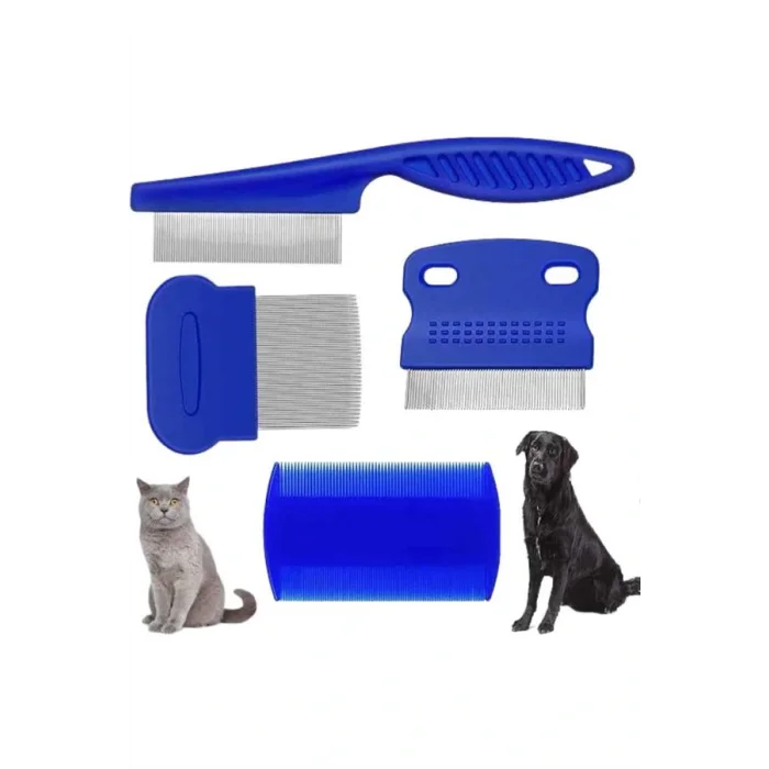 4lü Bit Pire Tarağı Set Kedi Köpek Evcil Hayvan Tüy Toplayıcı Mavi