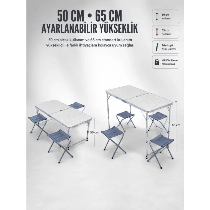 4 Sandalyeli Katlanabilir Kamp Masası Portatif Bahçe Kamp ve Piknik Masa Seti