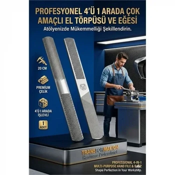 4ü 1 Arada Profesyonel El Törpüsü Eğe Seti - Ahşap Metal Raspası Düz Yarım Yuvarlak 723175