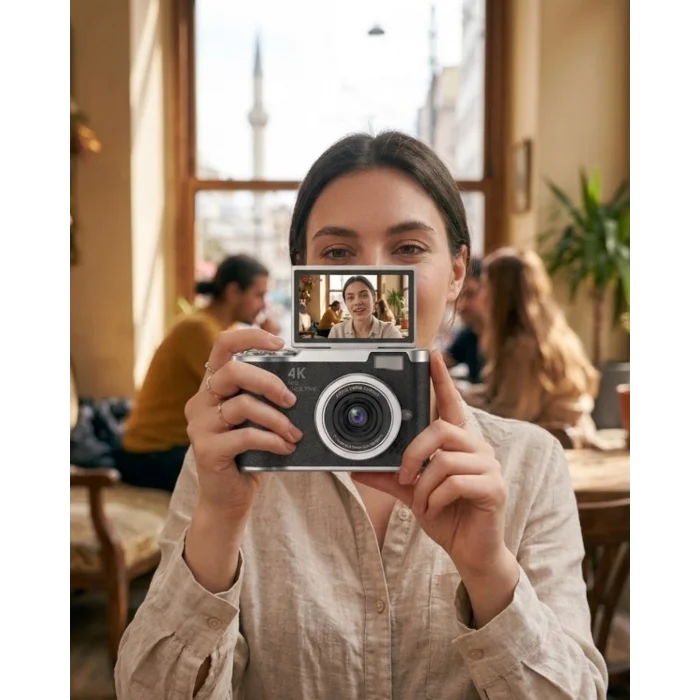 48 MP Kompakt Dijital Kamera 4K Video 8X Zoom ve Flip Ekran Selfie Vlog Uyumlu