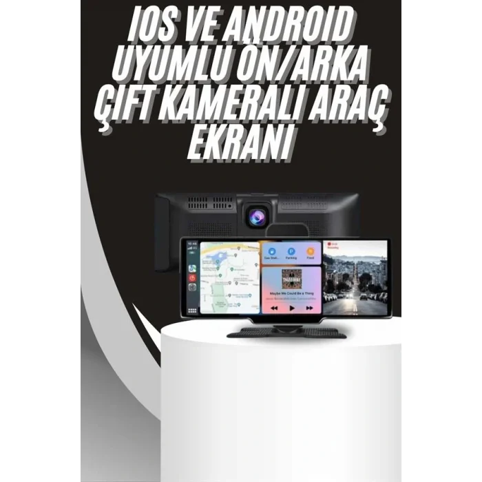 4K 10.2 İnç Çift Kameralı Araç Multimedya Ekranı CarPlay Kablosuz Tüm Cihazlara Uyumlu