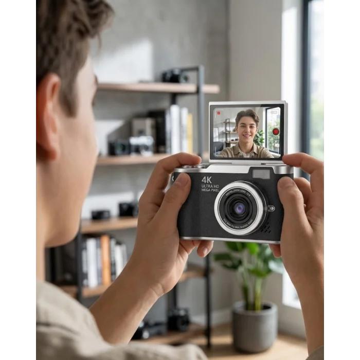 4K Dijital Kamera 48 MP 8X Zoom ve 180 Derece Flip Ekran Vlog Çekim Özellikli