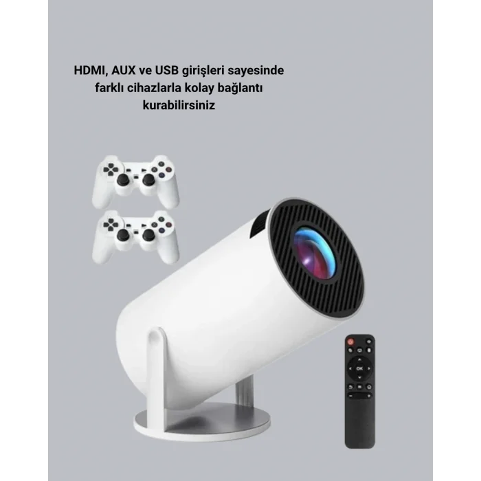 4K Wi-Fi 6 Projeksiyon Cihazı – 10.000+ Oyun Desteği, Kablosuz Bağlantı ve Çoklu Giriş Portları