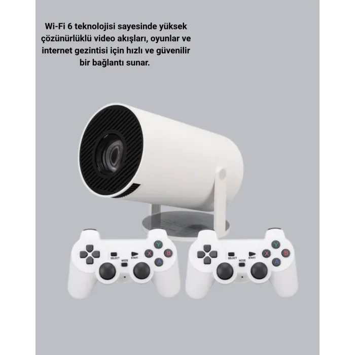 4K Wi-Fi 6 Projeksiyon Cihazı – 10.000+ Oyun Desteği, Kablosuz Bağlantı ve Çoklu Giriş Portları