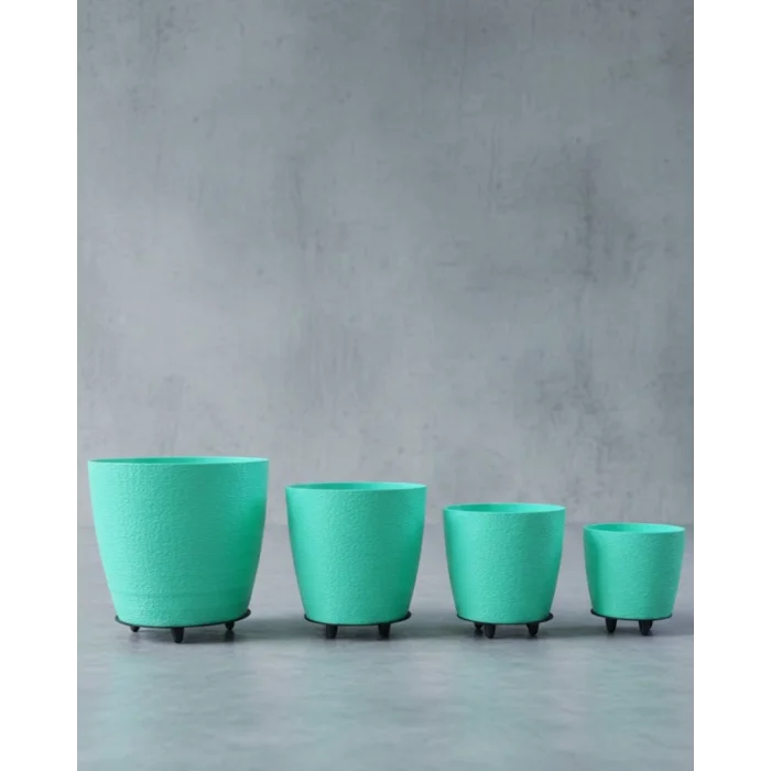 4’lü 3D Yeşil Dekoratif Saksı Takımı Ayaklı Modern Vazo Seti