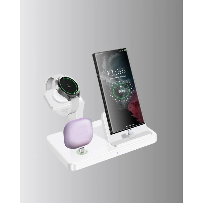 4’lü  Kablosuz Şarj Standı iPhone Watch ve AirPods Çoklu Şarjlı