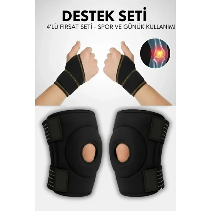 4’lü Ortopedik Medikal Set – 2’li El Bilek Ateli + 2’li Diz Korsesi, Ayarlanabilir Ve Destekleyici