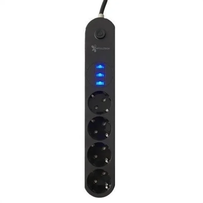 4lü Siyah Anahtarlı 3 Usb Li Akım Korumalı Topraklı Çocuk Korumalı Grup Priz 2 Metre
