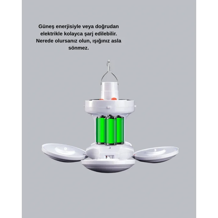 5 Kanatlı Solar Kamp Lambası – USB Şarjlı, Taşınabilir, IP65 Su Geçirmez Bahçe Lambası