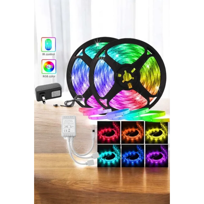 5 Metre Şerit Led RGB Işıklı Kumandalı Güç Adaptörü Her Ortama Uygun