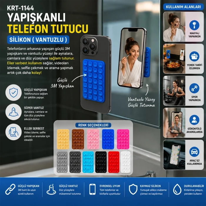50 ADET YAPIŞKANLI TELEFON TUTUCU RENKLİ SİLİKON VANTUZLU (5047)