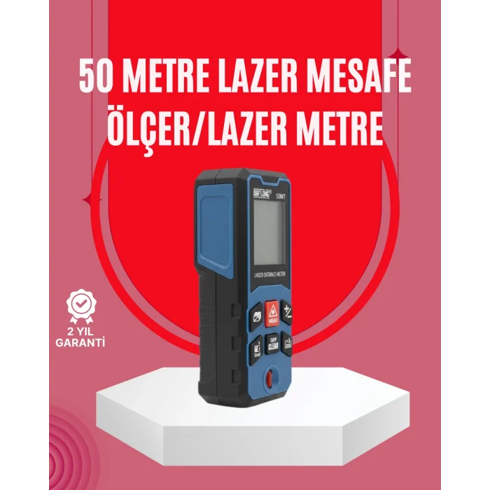 50 Metre Lazer Ölçüm Cihazı Alan ve Mesafe Hesaplama