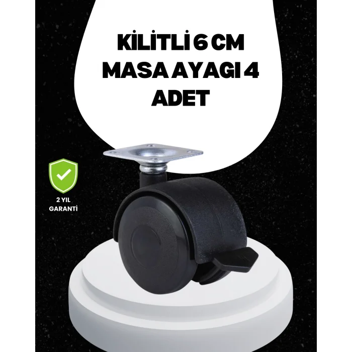 6 cm Kilitli Tekerlek Ayak 4 Adet Sehpa ve Ekipman Uyumlu
