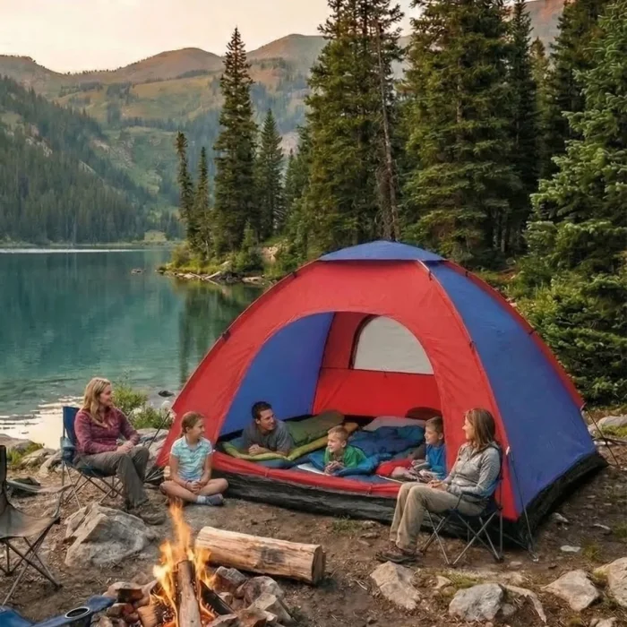 6 Kişilik Manuel Kurulum Kamp Çadırı – Aile, Doğa, Piknik ve Outdoor Kamp Çadırı 220x250x150 cm