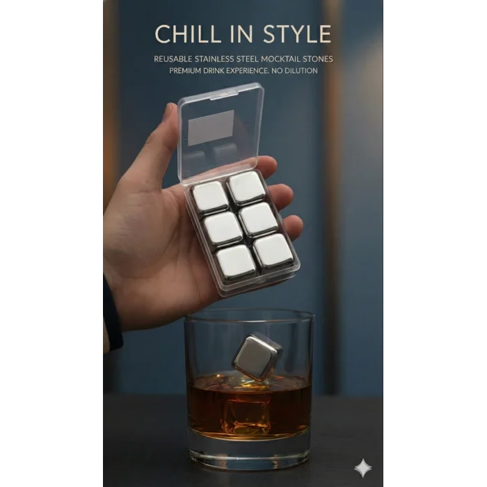 6lı Çelik Metal Kaplama Viski Taşı Soğutma Buz Küpü
