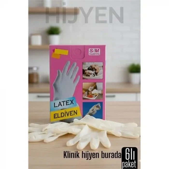 6lı Kutulu Latex Eldiven Hijyenik, Esnek Ve Çok Amaçlı Kullanım İçin 722247