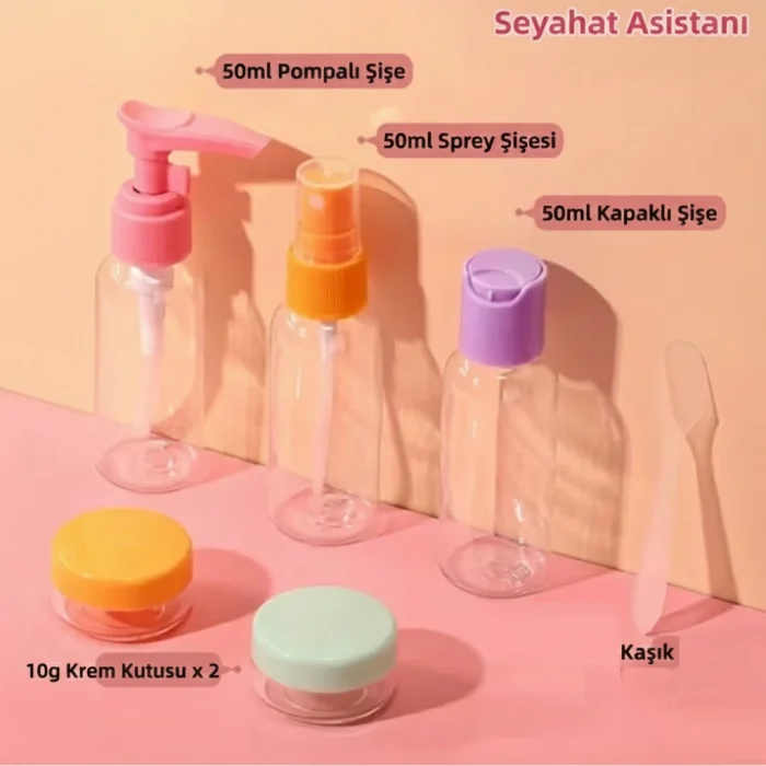 6 Parça Renkli Kapaklı Seyahat İçin Boş Şişe Seti (5047)