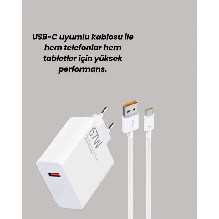 67W Güçlü Şarj Adaptörü ve Turbo Kablo Uzun Ömürlü Dayanıklı Tasarım