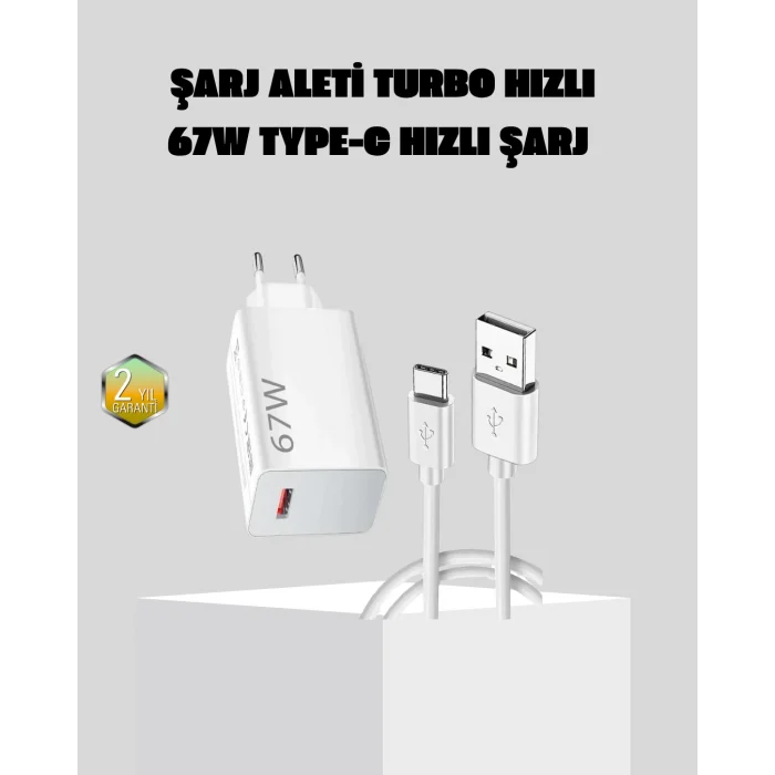 67W Süper Hızlı Şarj Adaptörü ve Kablo Seti – Güvenli, Kompakt ve Ergonomik Tasarım