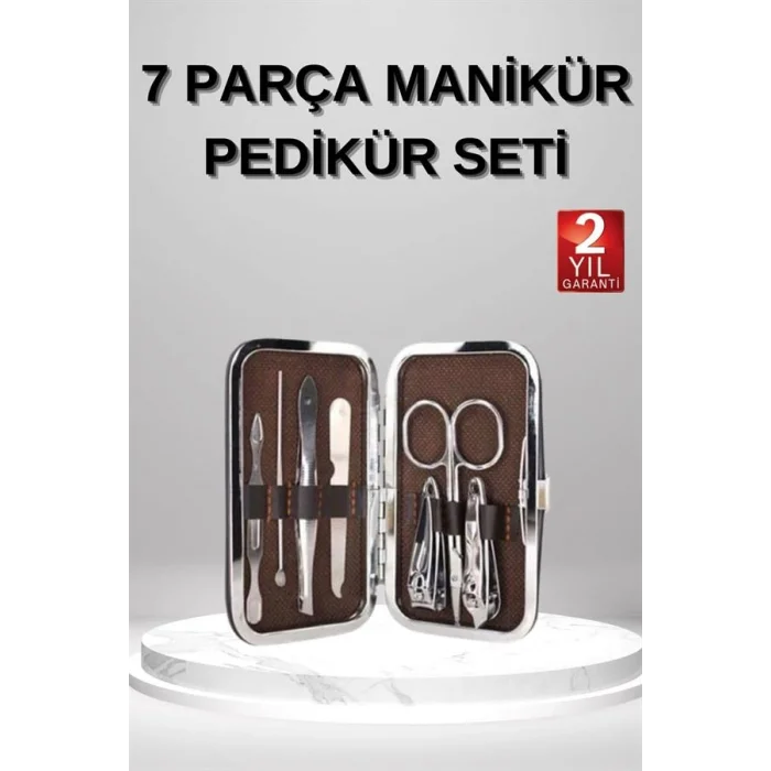 7 Parça Manikür Pedikür Seti El Ayak Bakımı Çantalı Paslanmaz Çelik