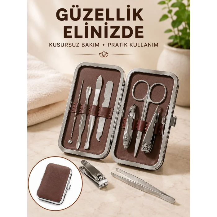 7 Parça Paslanmaz Çelik Manikür ve Pedikür Seti Çantalı Profesyonel