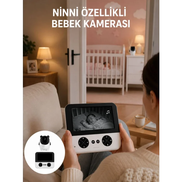 720P Bebek Kamerası Uzaktan Kontrollü Gece Görüşlü Monitör