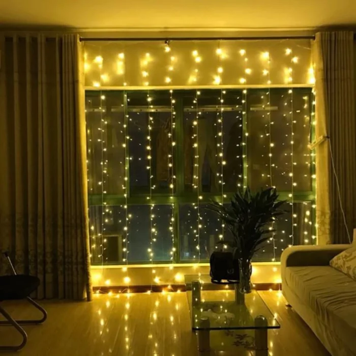 8 Fonksiyonlu 200 Led 10 Saçak Şerit Led 2x2 Perde İp Led (Gün Işığı) (5047)