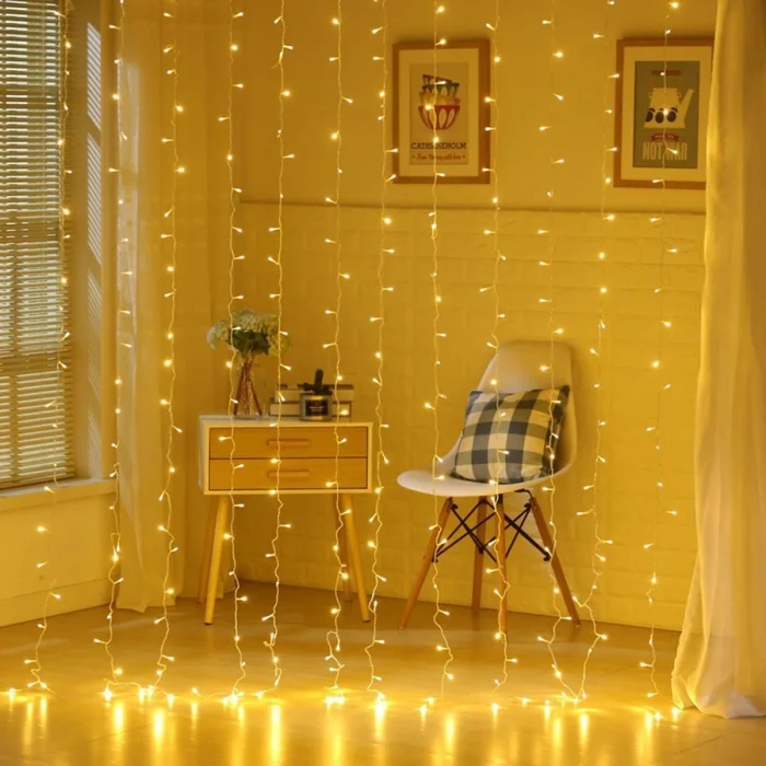 8 Fonksiyonlu 200 Led 10 Saçak Şerit Led 2x2 Perde İp Led (Gün Işığı) (5047)
