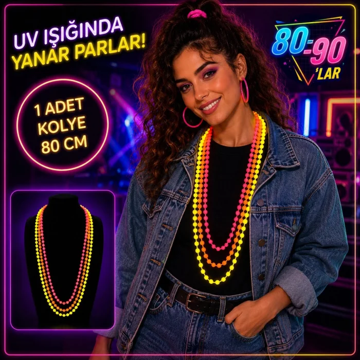 80'ler 90'lar UV Glow Parti Kolyesi 3'lü Set (5047)