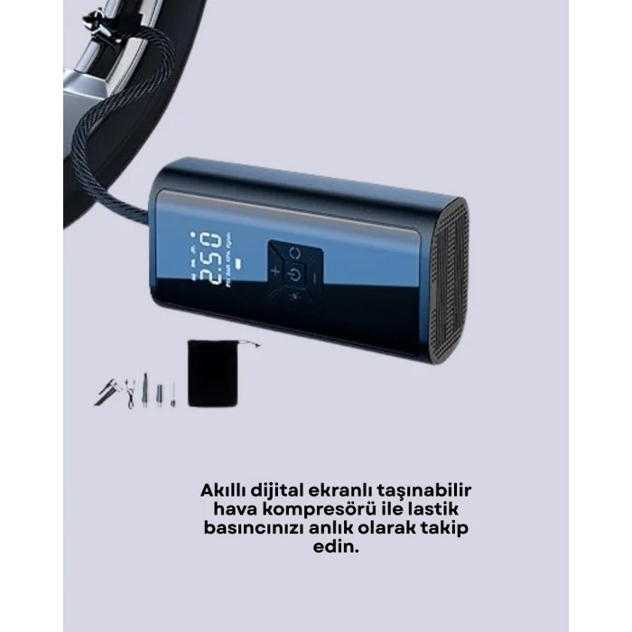 80W Kablosuz Dijital Ekranlı Taşınabilir Lastik Şişirme Pompası