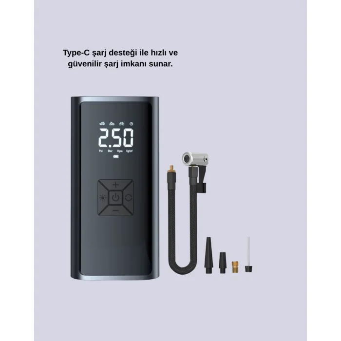 80W Kablosuz Dijital Ekranlı Taşınabilir Lastik Şişirme Pompası