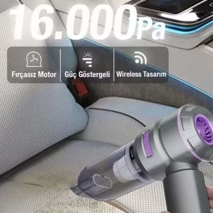 9 Farklı Uçlu Kablosuz Şarjlı Araç İçi Süpürge – Wireless Destekli, Güçlü Emiş, Taşınabilir Pratik Araç Temizleyici (5047)