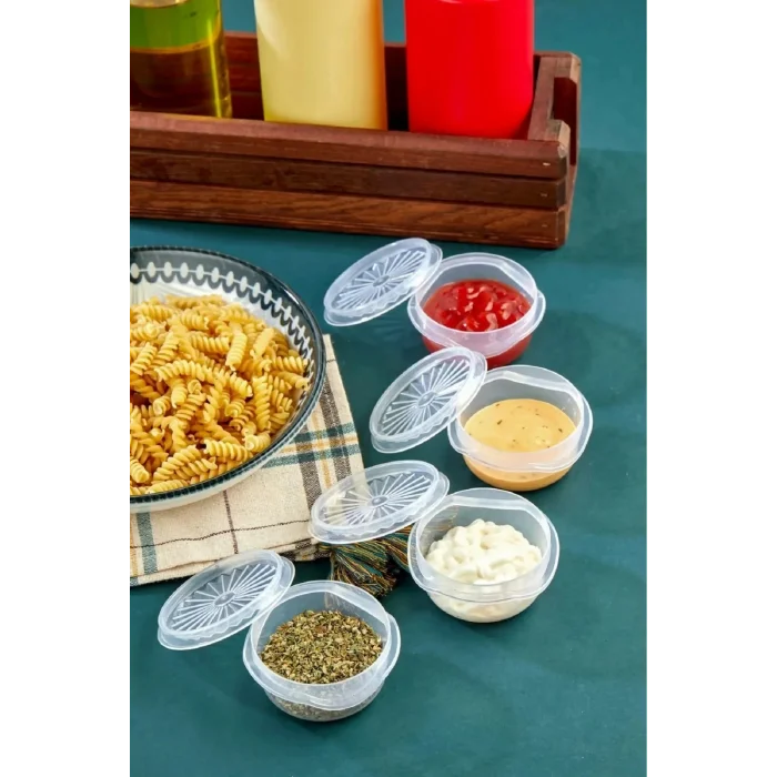 9 lu Yelpaze Kapaklı Şeffaf Mini Sosluk - Ketçap Mayonez Kabı- Kahve Yanı Şeker Lokumluk