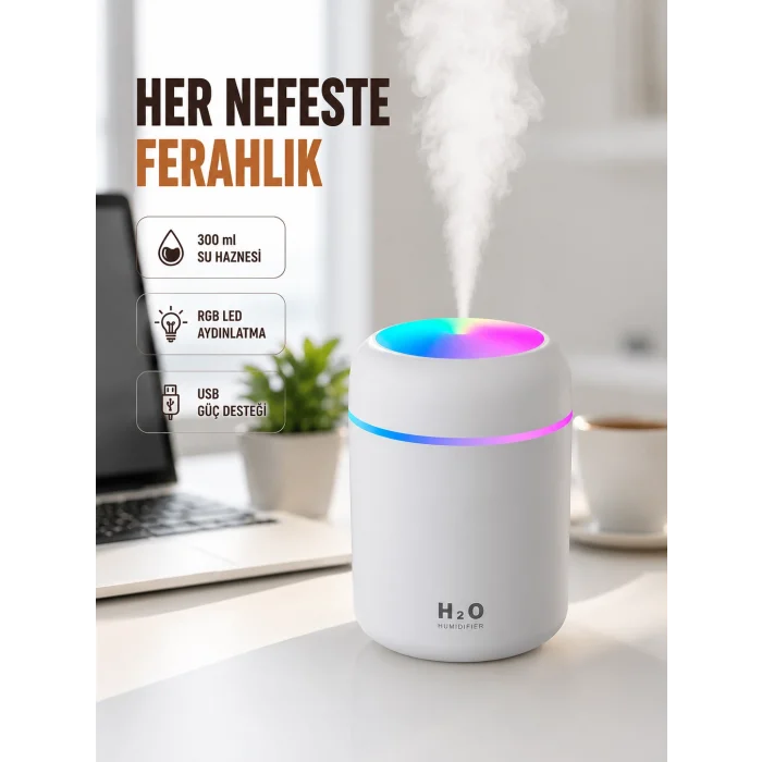 ABS Gövdeli 300ml USB Nemlendirici – Beyaz, Gri, Pembe Renk