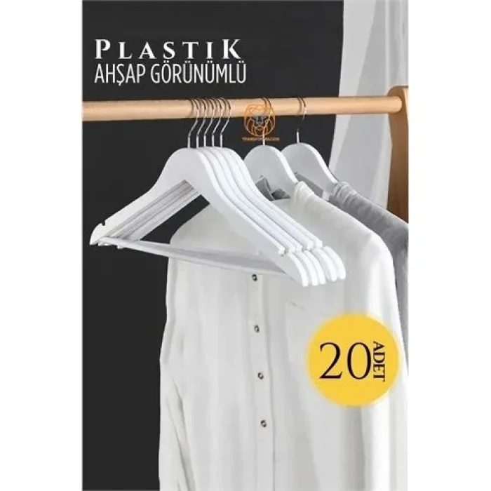 Ahşap Görünüm Plastik Askı 20 Adet Beyaz  720519