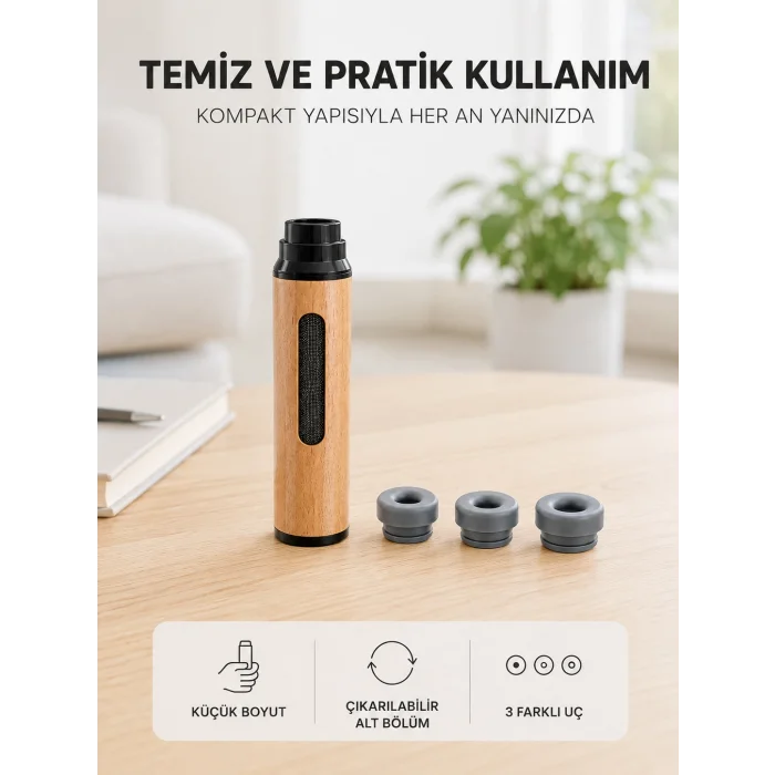 Ahşap Görünümlü Mini Küllük Taşınabilir Kompakt Tasarım 3 Farklı Uç Seçeneği