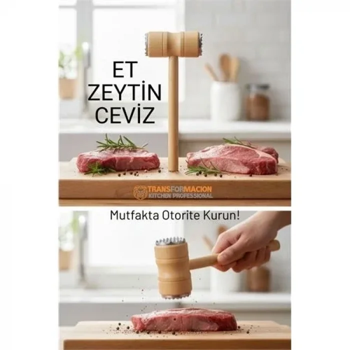 Ahşap Saplı Profesyonel Et Dövücü, Zeytin Ve Ceviz Kırıcı Çekiç