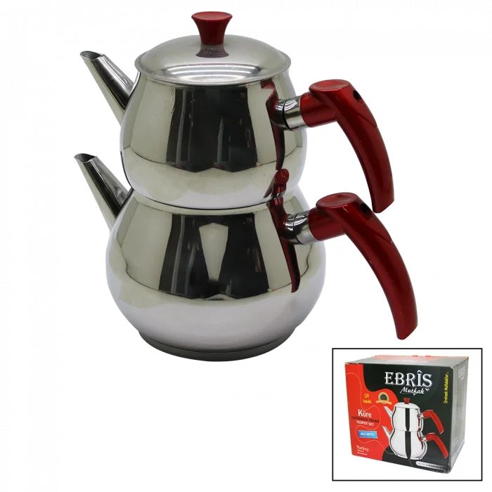 AİLE BÜYÜK BOY KÜRE ÇELİK ÇAYDANLIK SETİ ÜST: 1.2LT - ALT: 2LT (5047)