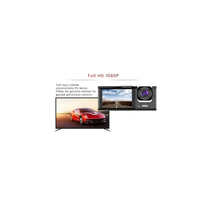 Akıllı Full Hd 3 Kameralı Araç İçi Güvenlik Kamerası Ön-arka-iç Kayıt, Park Modu