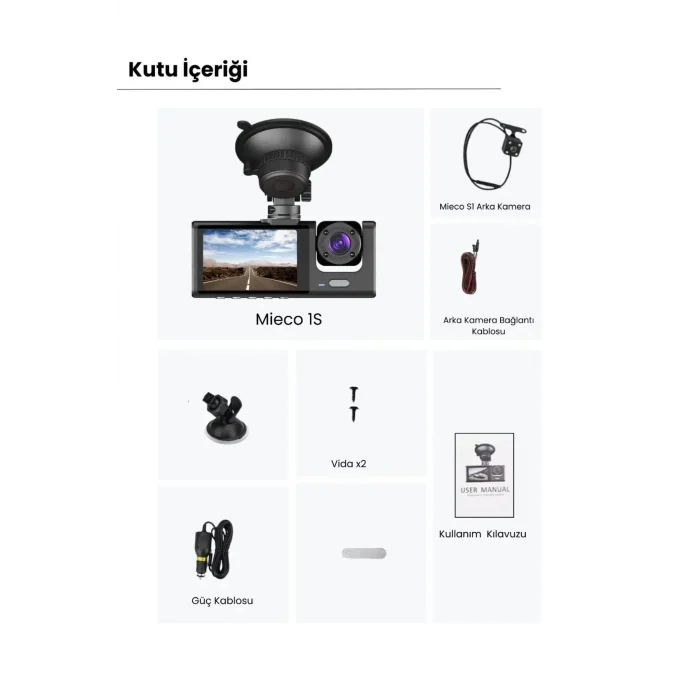 Akıllı Full Hd 3 Kameralı Araç İçi Güvenlik Kamerası Ön-arka-iç Kayıt, Park Modu