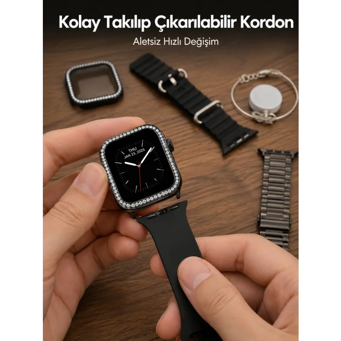 Akıllı Saat Aksesuar Seti Değiştirilebilir Kordon ve Şarj Aparatı Yeni Nesil