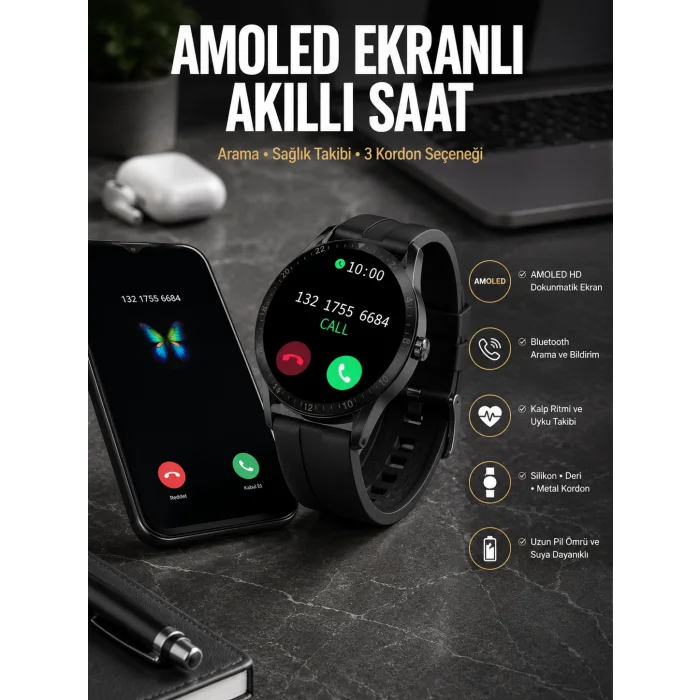 Akıllı Saat Amoled Ekran 3 Kordonlu NFC Ve GPS Uyumlu