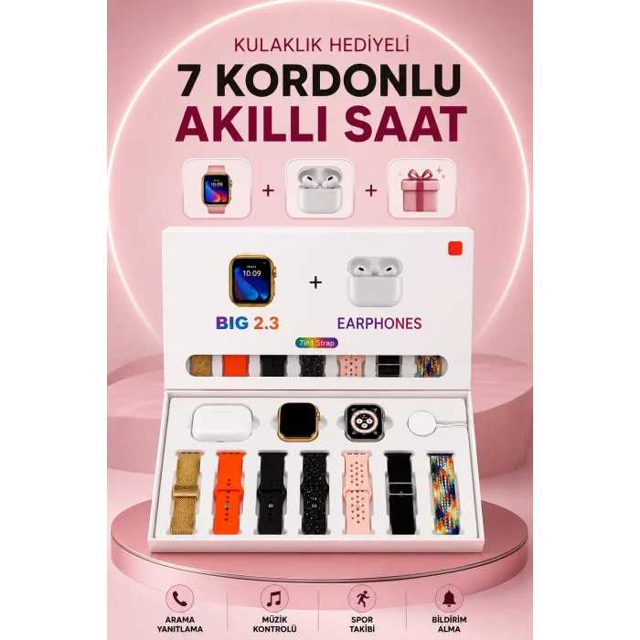 Akıllı Saat Bluetooth Kulaklık Hediyeli Bildirim Görme Sesli Görüşme Çoklu Kordon