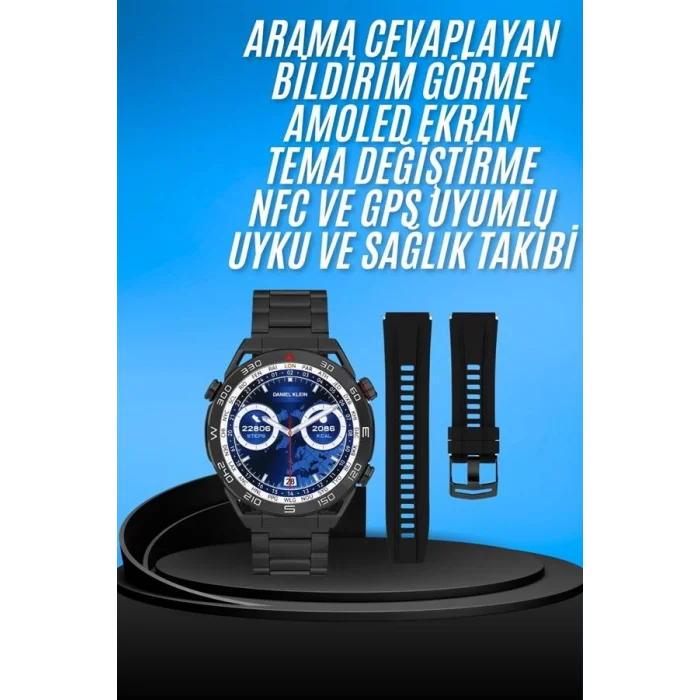 Akıllı Saat Çelik Kordonlu Amoled Ekran Android ve İOS Uyumlu Çağrı Cevaplayabilen