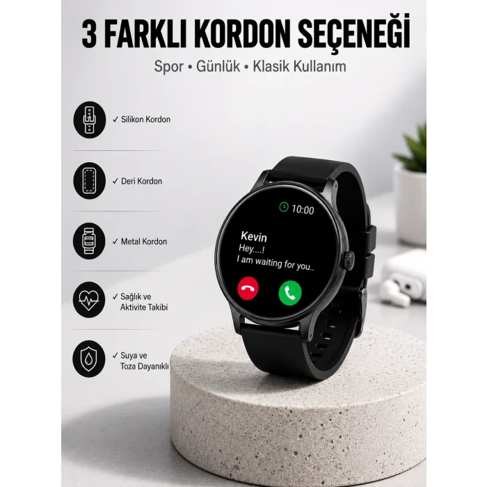 Akıllı Saat Sesli Görüşme Bluetooth Bağlantılı 3 Kordonlu Yeni Nesil