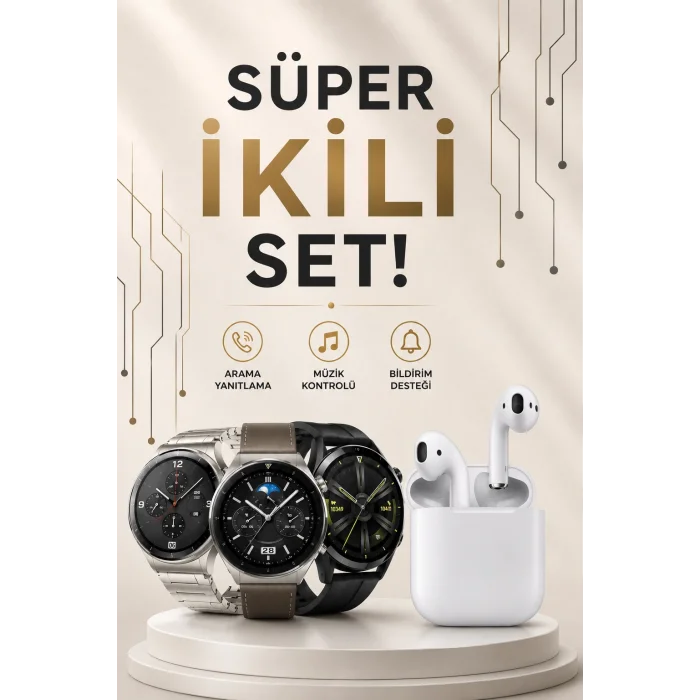 Akıllı Saat ve Kulaklık Seti Dokunmatik Ekran 5.0 Bluetooth Bağlantılı Sesli Görüşme