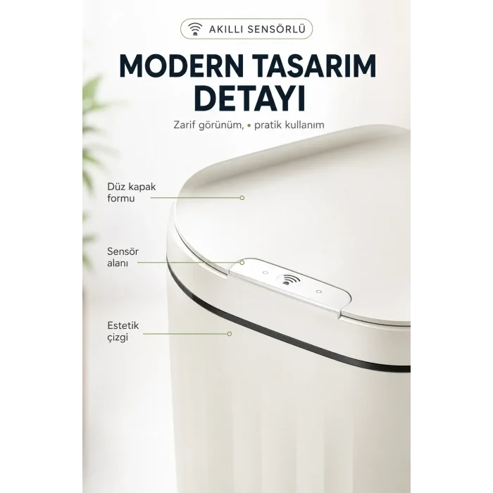 Akıllı Sensörlü 20 Litre Çöp Kovası Sessiz Kapaklı Modern Hijyenik Ev Tipi Çöp Kutusu