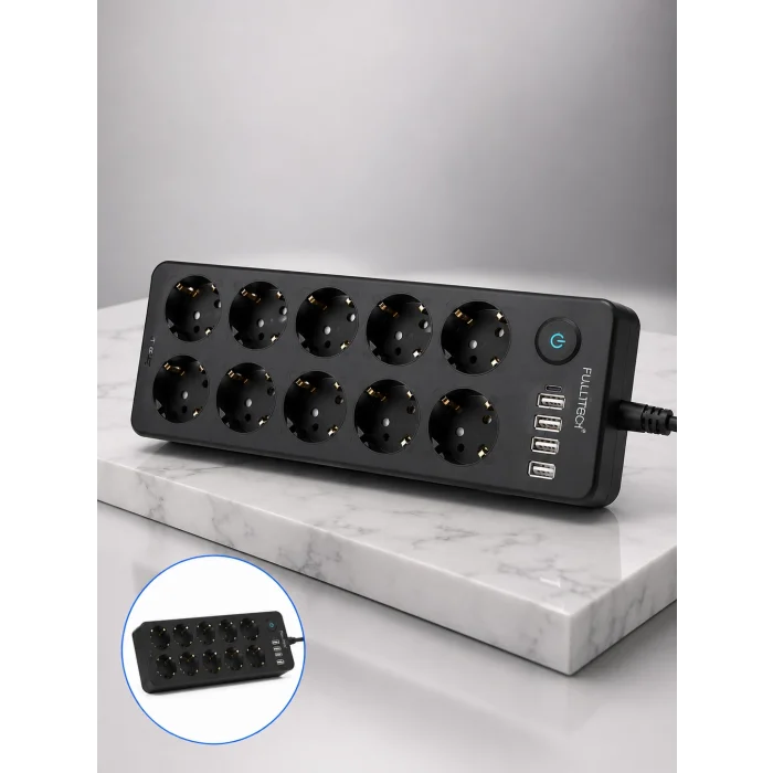 Akım Korumalı 10lu Çoklu Priz USB-A ve Type-C Şarj Çıkışlı