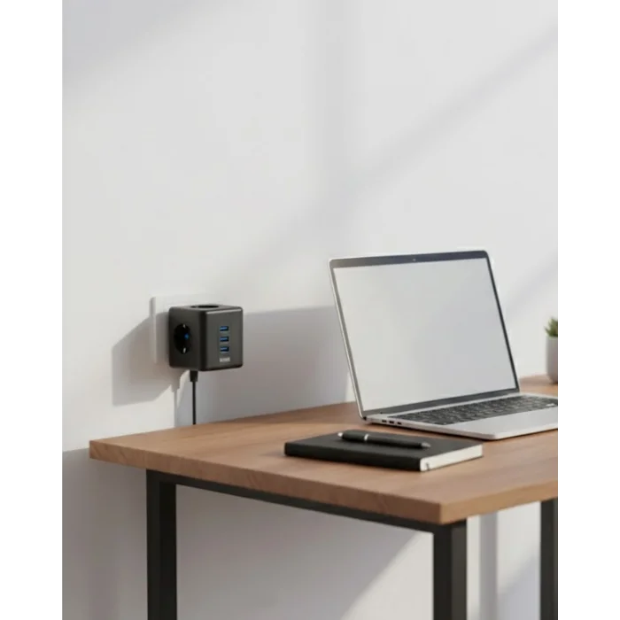 Akım Korumalı Küp Priz 3 Priz Girişi ve 3 USB Şarj Özellikli