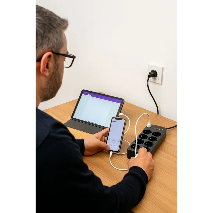 Akım Korumalı Termal Uzatma Kablosu – 8 Priz, 2 USB ve 2 Type-C Girişli, Güçlü Çoklu Priz (5047)